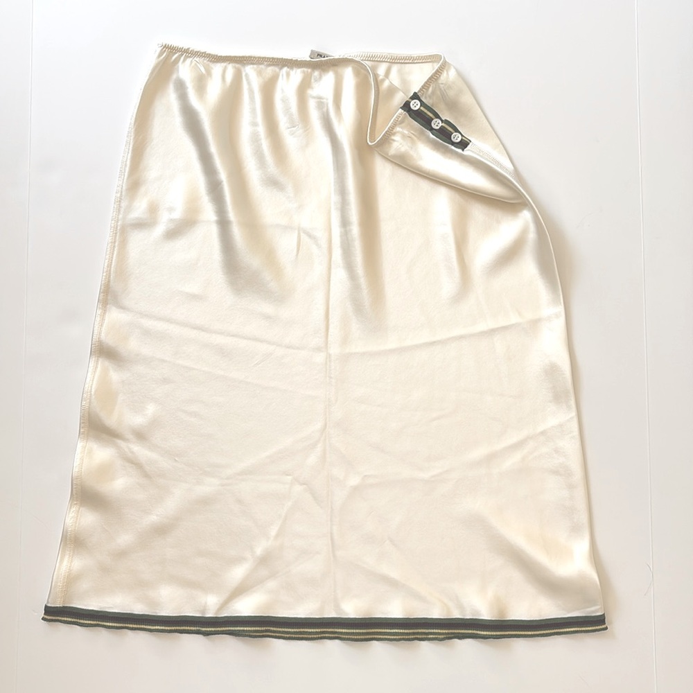 Prada Skirt, Size 34/M, Cream Silk Charmeuse Skirt with Knit Trim at Hem